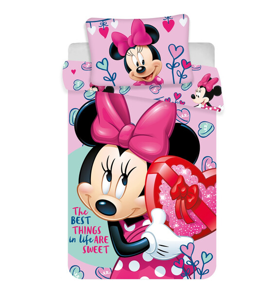 Disney Minnie egér pink 2 részes pamut-vászon ovis ágyneműhuzat